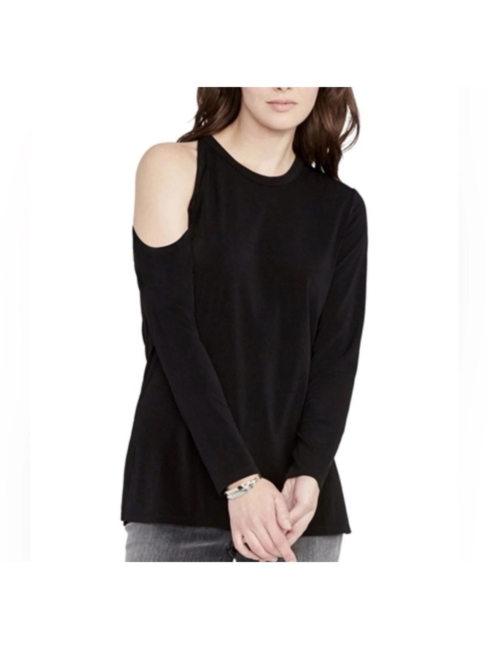 Lilla P Cold Shoulder Black Long Sleeve Tee Medium